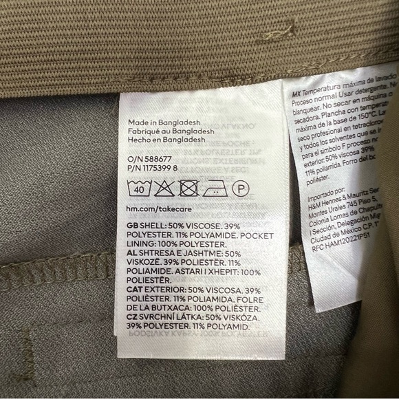 NWOT H&M Slim Fit Straight Leg Ankle Trousers Pants in Olive Green - Picture 7 of 7